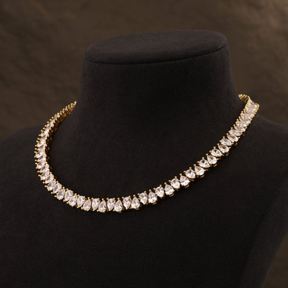 Gold Plated Pear Tennis Necklace CZ Paved Link Chain