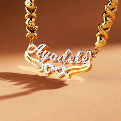 Double Plated Hearts Name Necklace