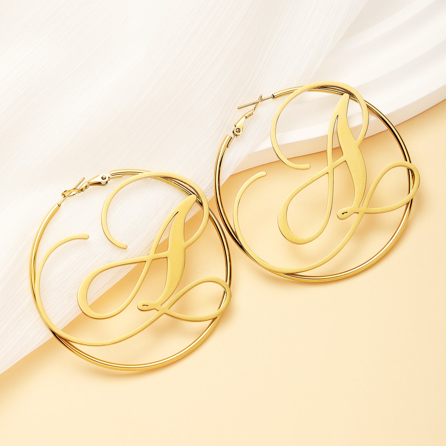 Large Circle Name Hoop Earrings