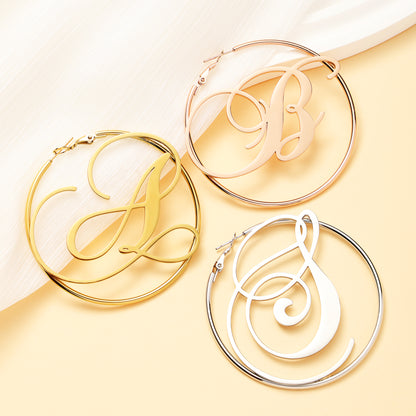 Large Circle Name Hoop Earrings