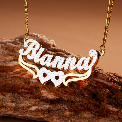 Double Plated Hearts Name Necklace