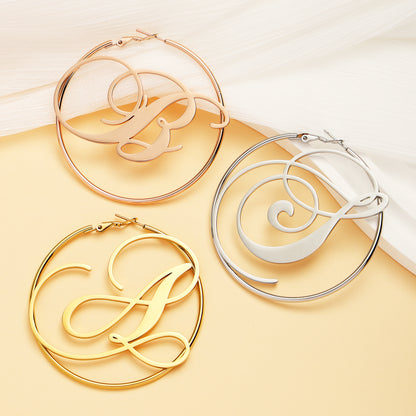 Large Circle Name Hoop Earrings