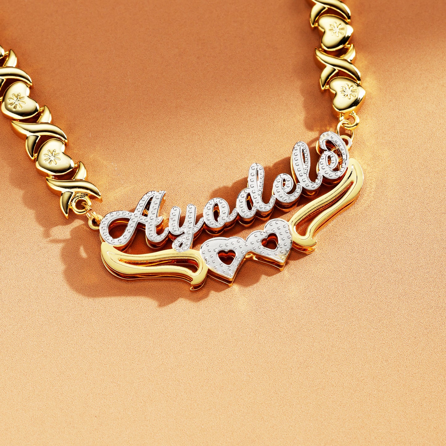 Double Plated Hearts Name Necklace