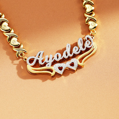 Double Plated Hearts Name Necklace