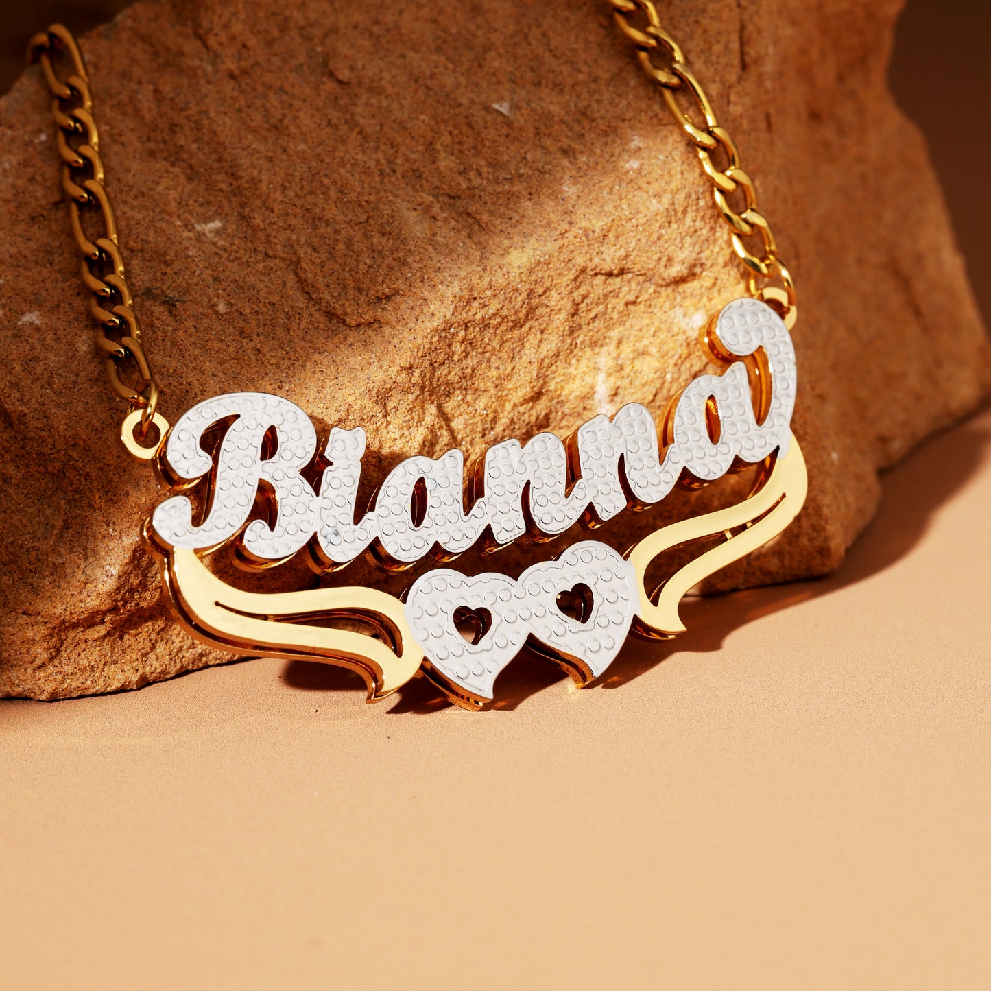 Double Plated Hearts Name Necklace