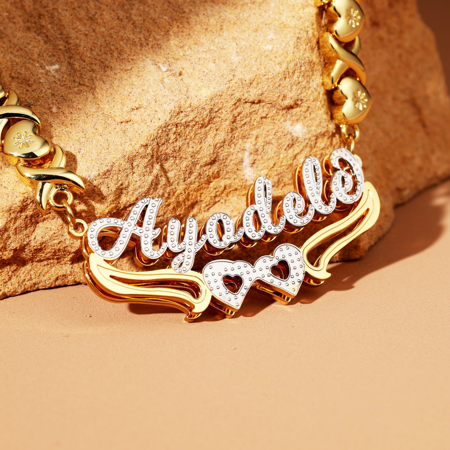 Double Plated Hearts Name Necklace