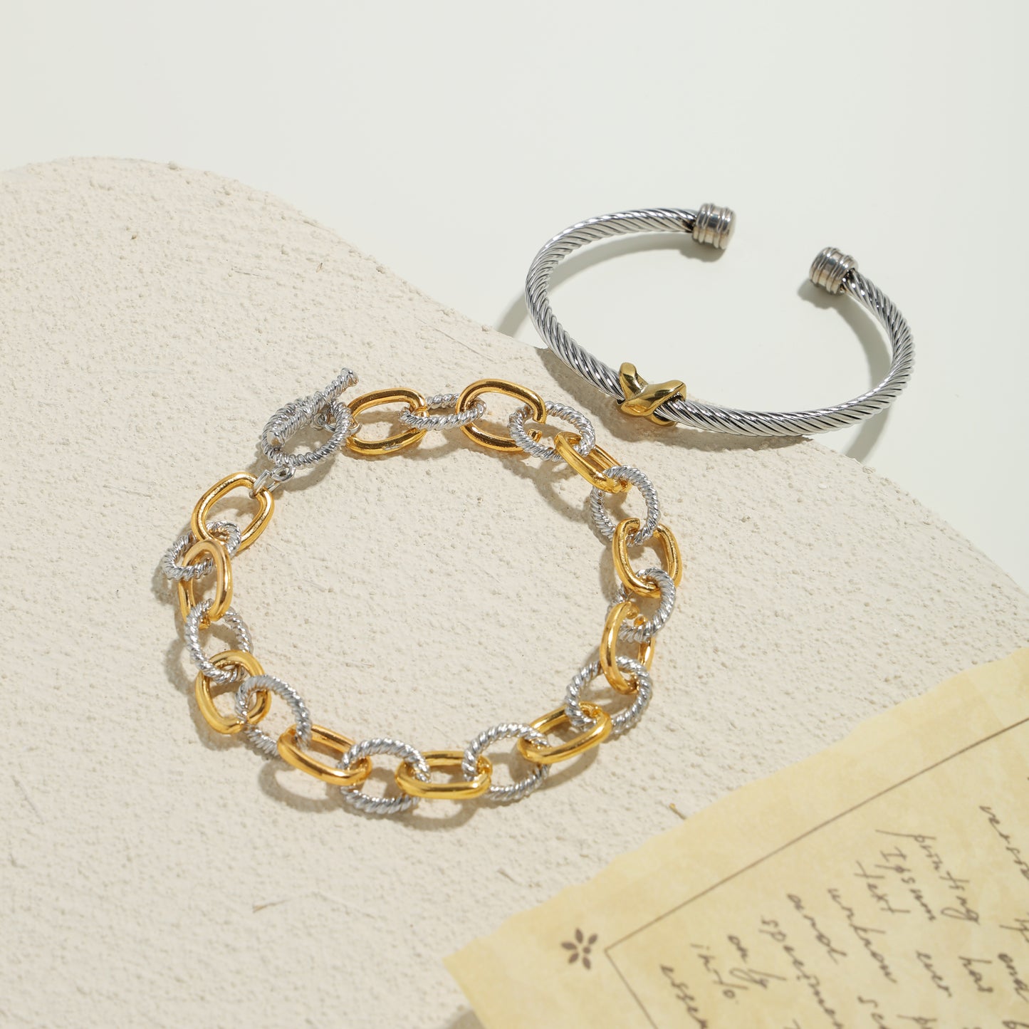 Cable  Wire Bracelet-Two Tone Twisted Bangle Cuff Knot Vintage Bracelet Jewelry