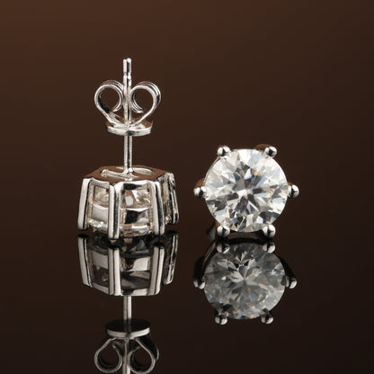0.3Ct/0.5Ct/1Ct/2Ct S925 Silver Moissanite 6-Prong Round Cut Stud Earrings