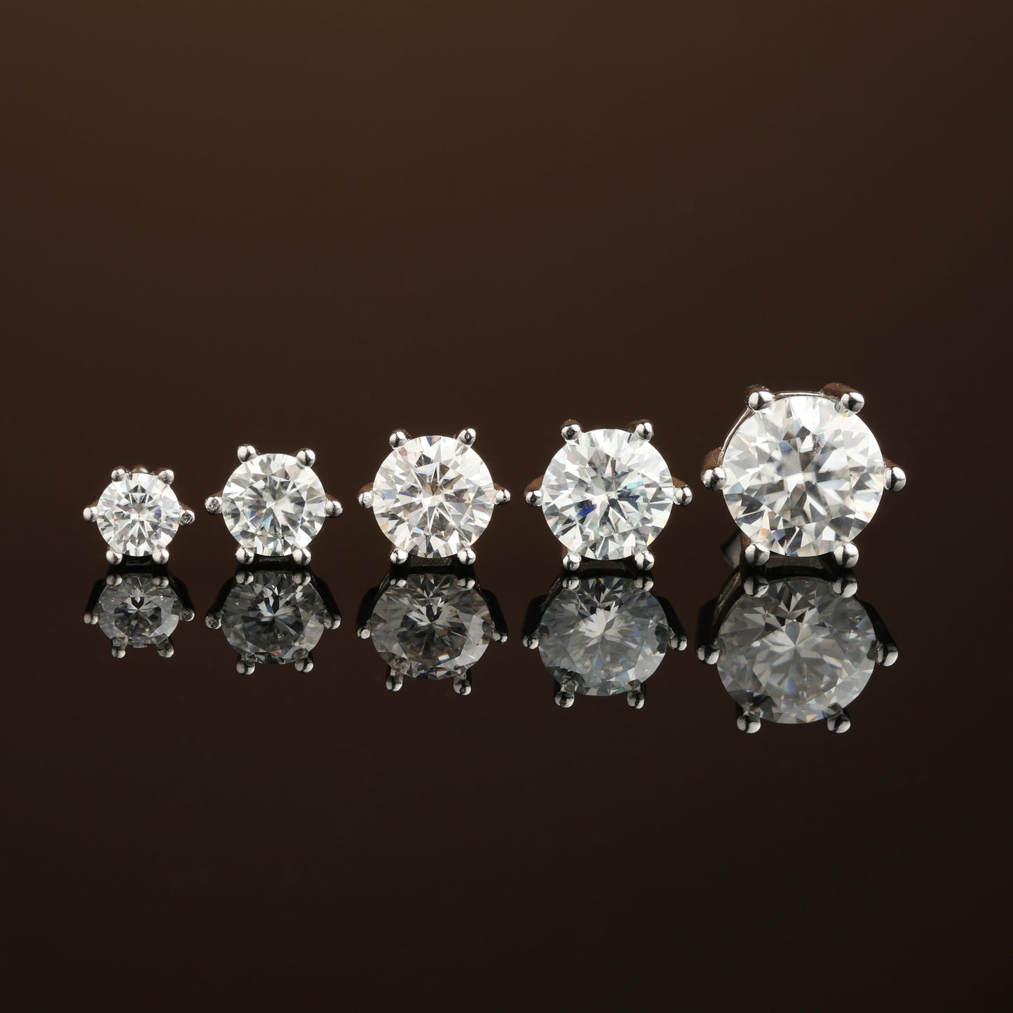 0.3Ct/0.5Ct/1Ct/2Ct S925 Silver Moissanite 6-Prong Round Cut Stud Earrings