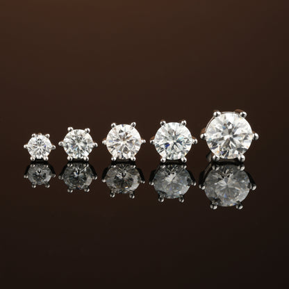 0.3Ct/0.5Ct/1Ct/2Ct S925 Silver Moissanite 6-Prong Round Cut Stud Earrings