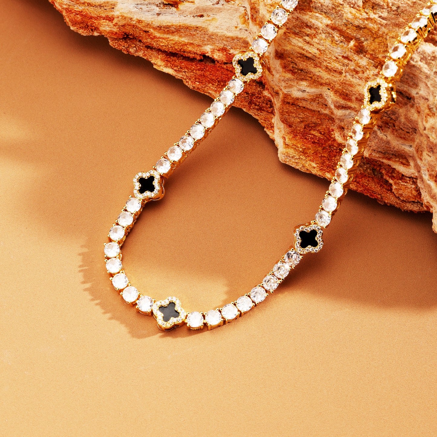 3mm Iced Out Black Four Leaf Tennis Chain