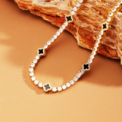3mm Iced Out Black Four Leaf Tennis Chain