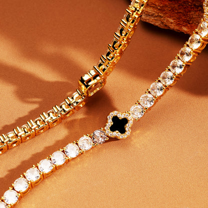 3mm Iced Out Black Four Leaf Tennis Chain