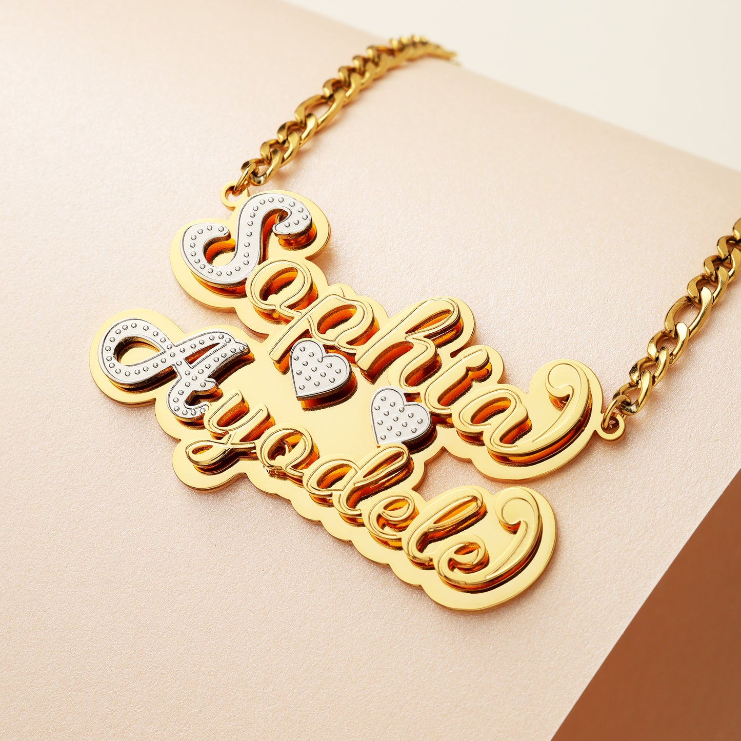 Double Name Double Heart Necklace