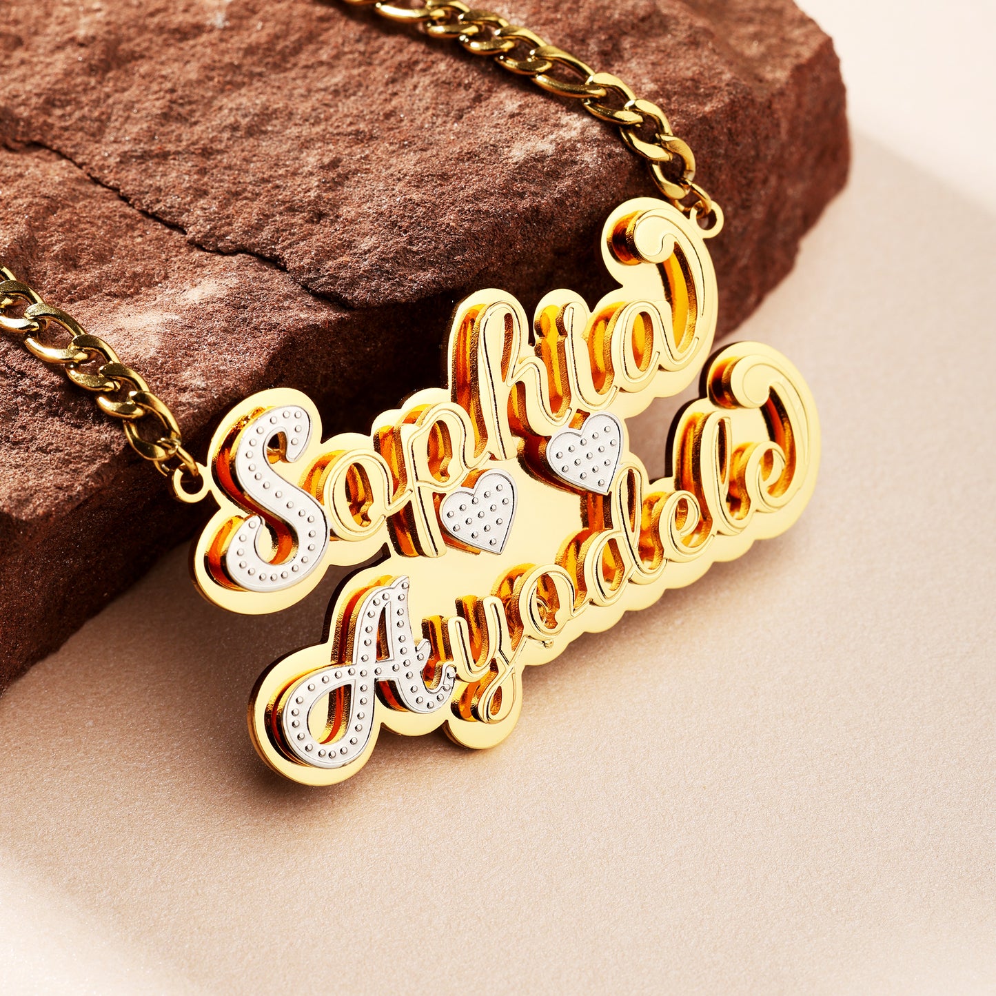 Double Name Double Heart Necklace