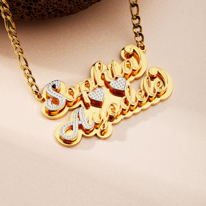 Double Name Double Heart Necklace