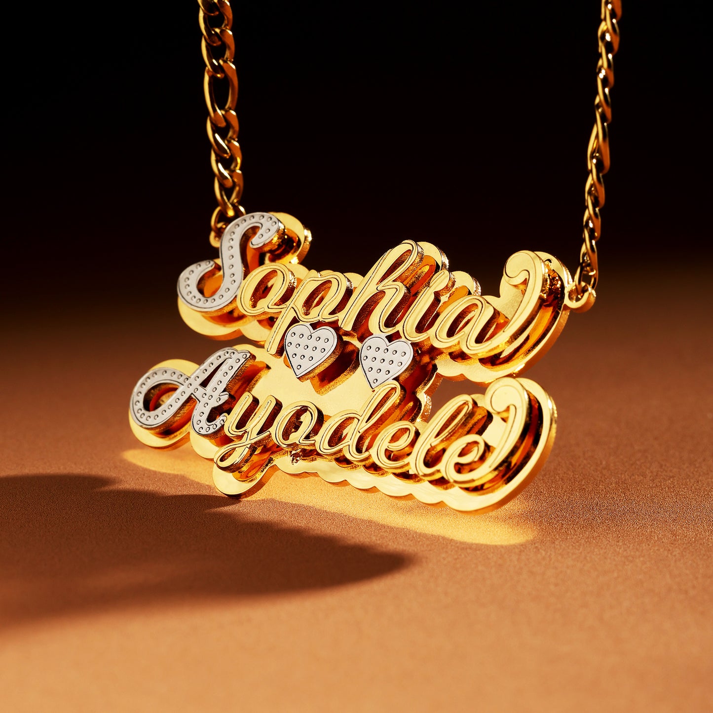 Double Name Double Heart Necklace