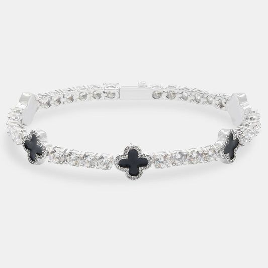 Black Motif Tennis Gemstone Bracelet