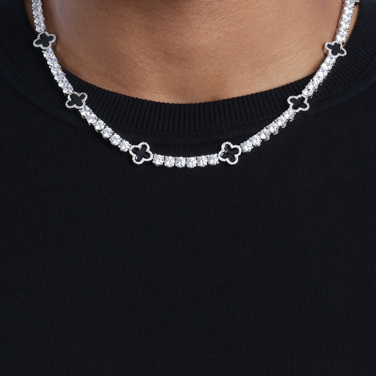Black Motif Tennis Gemstone Necklace