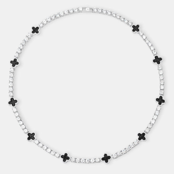 Black Motif Tennis Gemstone Necklace