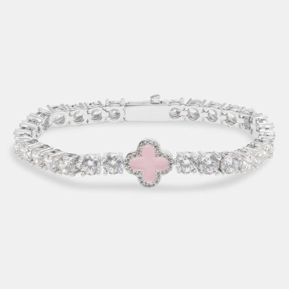 Iced Pink Motif Charm Tennis Gemstone Bracelet