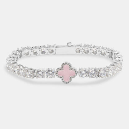 Iced Pink Motif Charm Tennis Gemstone Bracelet