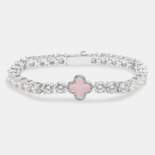Iced Pink Motif Charm Tennis Gemstone Bracelet