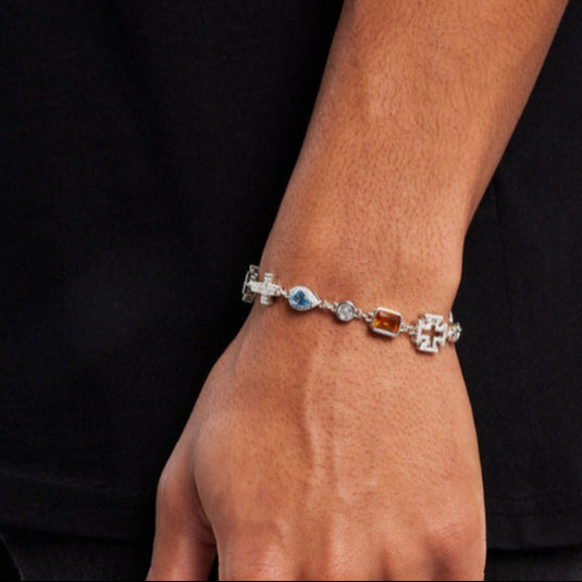 Multi Gemstone & Cross Bracelet