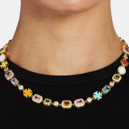 Pink Multi Gemstone Motif Necklace