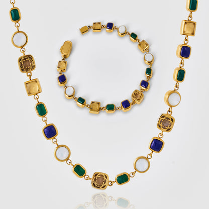Blue Crystal Gemstone Set(Gemstone Necklace ＆ Bracelet)