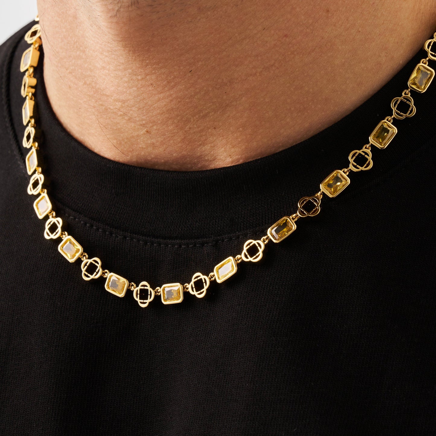 Yellow Gemstone Clover Necklace