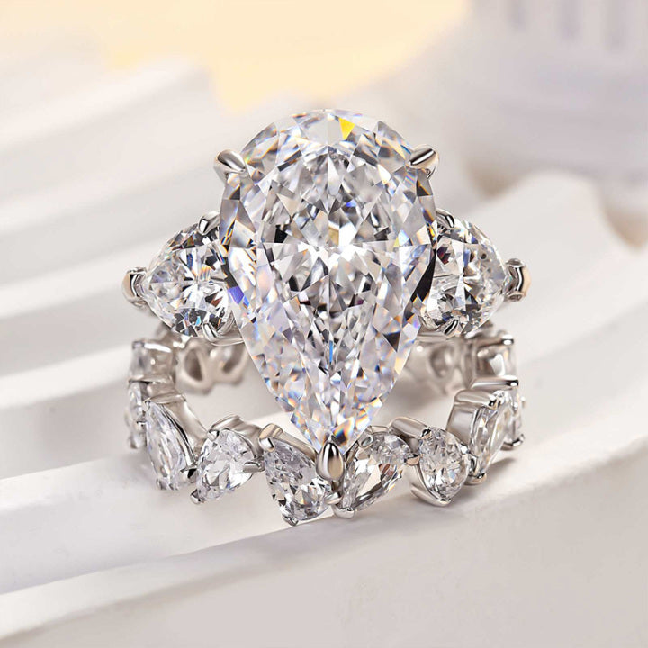 Luxury 8.0 Carat Pear Cut Three Stone Ring Set