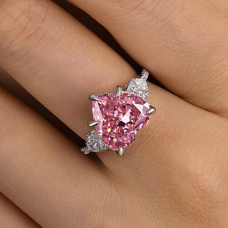 Royal Romantic Pink Stone Heart Cut Engagement Ring