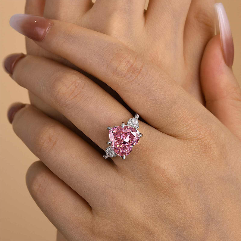 Royal Romantic Pink Stone Heart Cut Engagement Ring