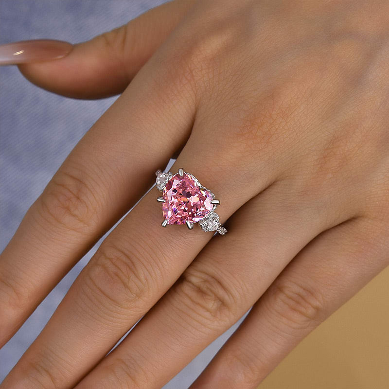 Royal Romantic Pink Stone Heart Cut Engagement Ring