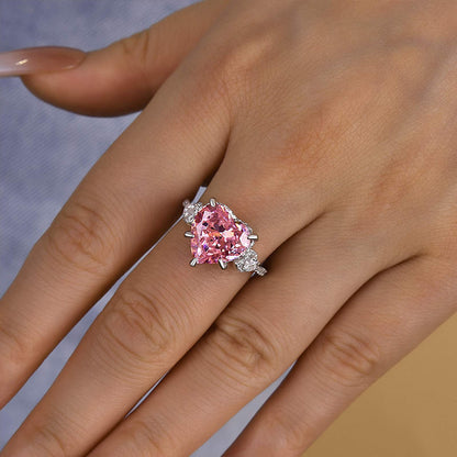 Royal Romantic Pink Stone Heart Cut Engagement Ring