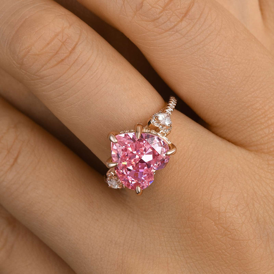 Royal Romantic Pink Stone Heart Cut Engagement Ring
