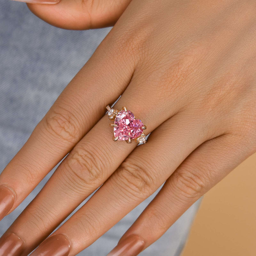 Royal Romantic Pink Stone Heart Cut Engagement Ring