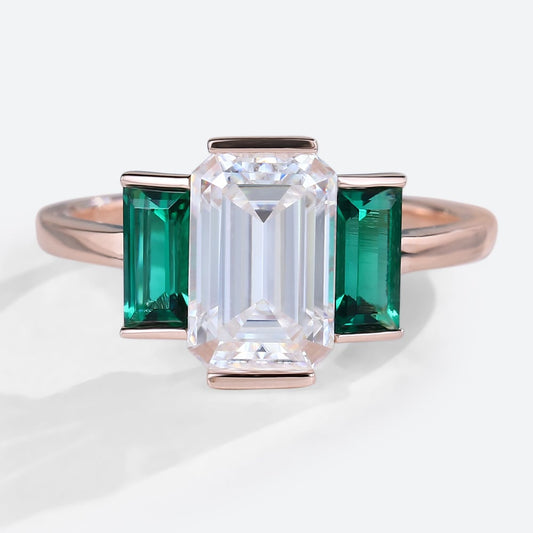 Emerald Cut  Moissanite Engagement Ring