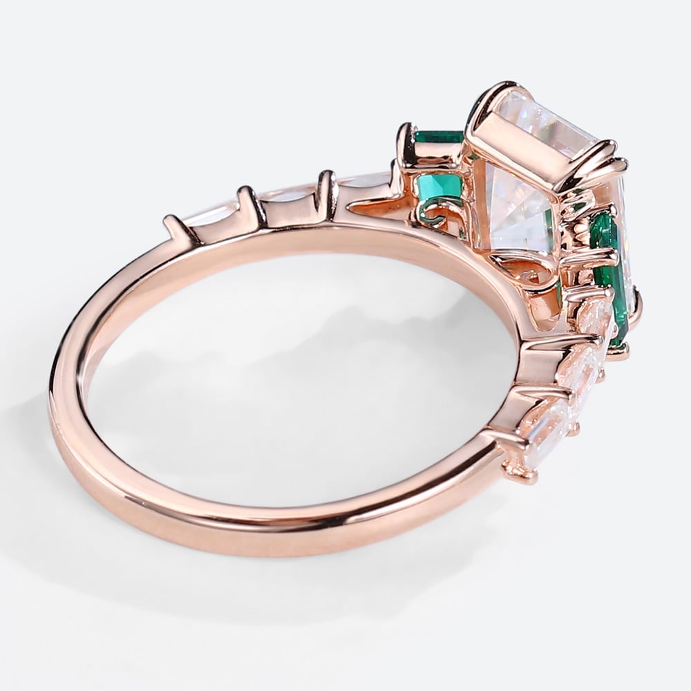Emerald Cut Moissanite Engagement Ring Side Stone Bridal Ring