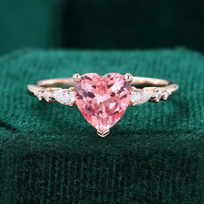 Heart Shaped Pink Sapphire Engagement Ring Cute Promise Ring