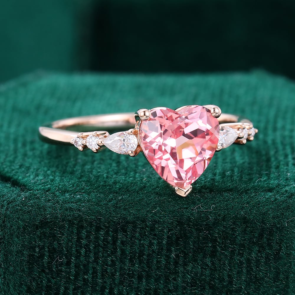 Heart Shaped Pink Sapphire Engagement Ring Cute Promise Ring