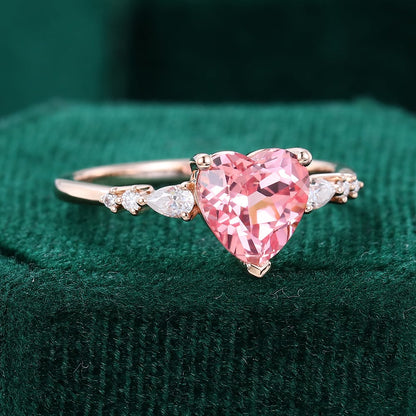 Heart Shaped Pink Sapphire Engagement Ring Cute Promise Ring