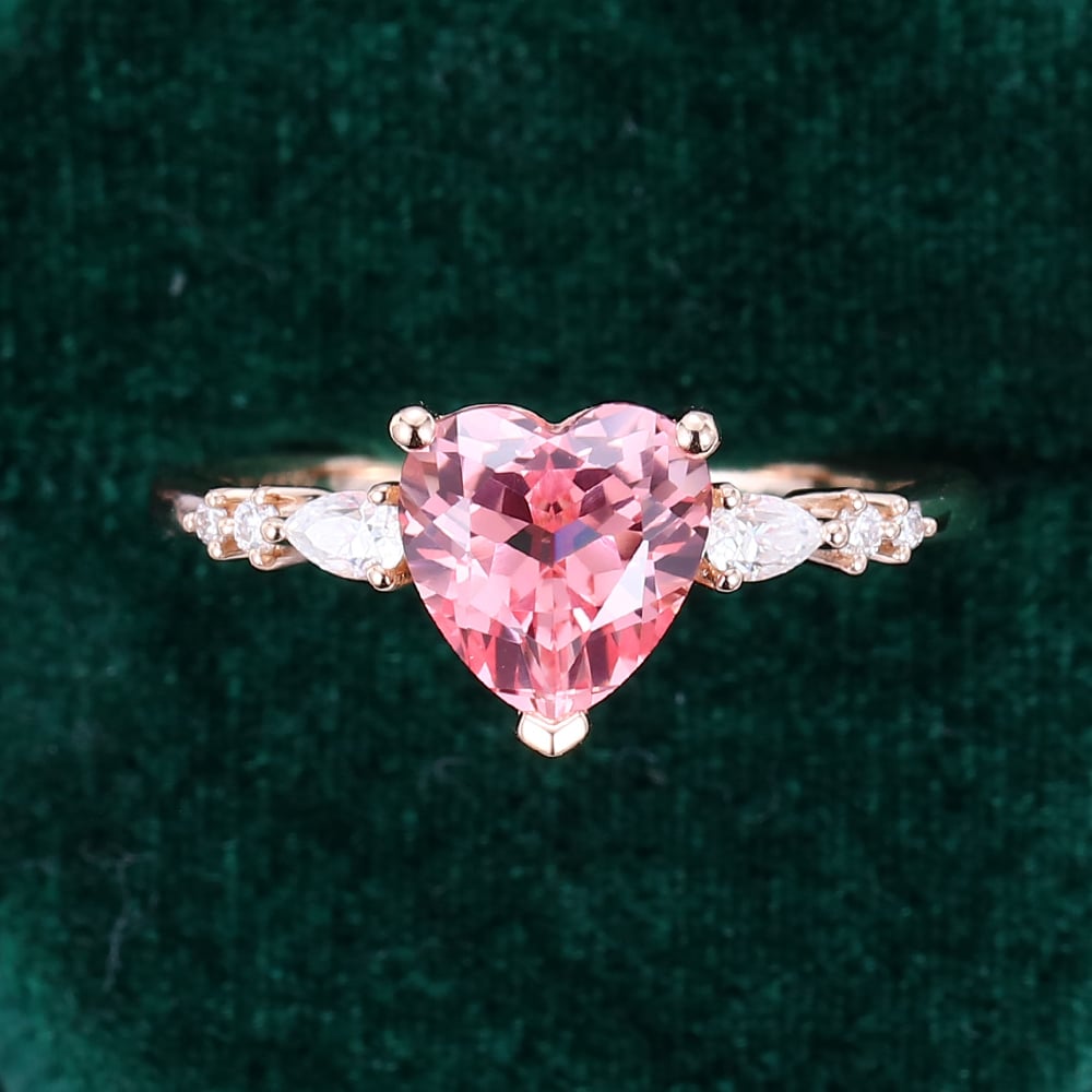 Heart Shaped Pink Sapphire Engagement Ring Cute Promise Ring