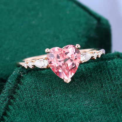 Heart Shaped Pink Sapphire Engagement Ring Cute Promise Ring