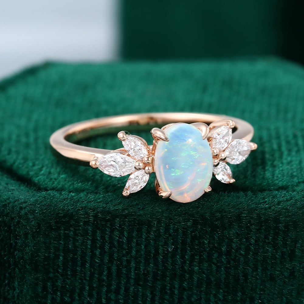 Opal Engagement Ring With Moissanite Wings