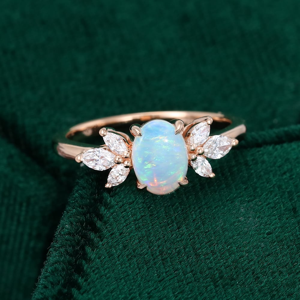 Opal Engagement Ring With Moissanite Wings