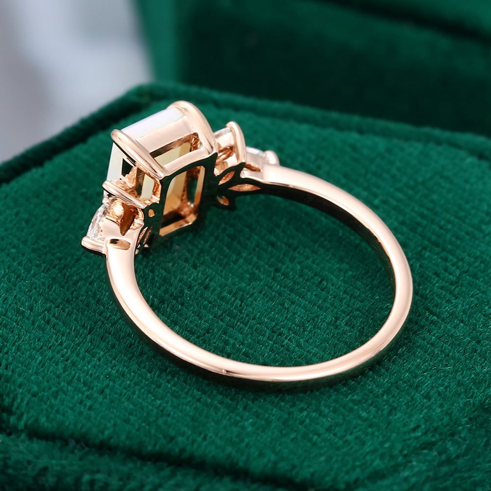 Emerald Cut Lab Opal Engagement Ring