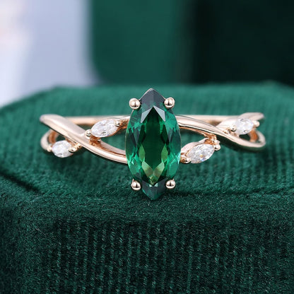 Marquise Cut Emerald Vintage Engagement Ring Split Shank