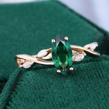 Marquise Cut Emerald Vintage Engagement Ring Split Shank